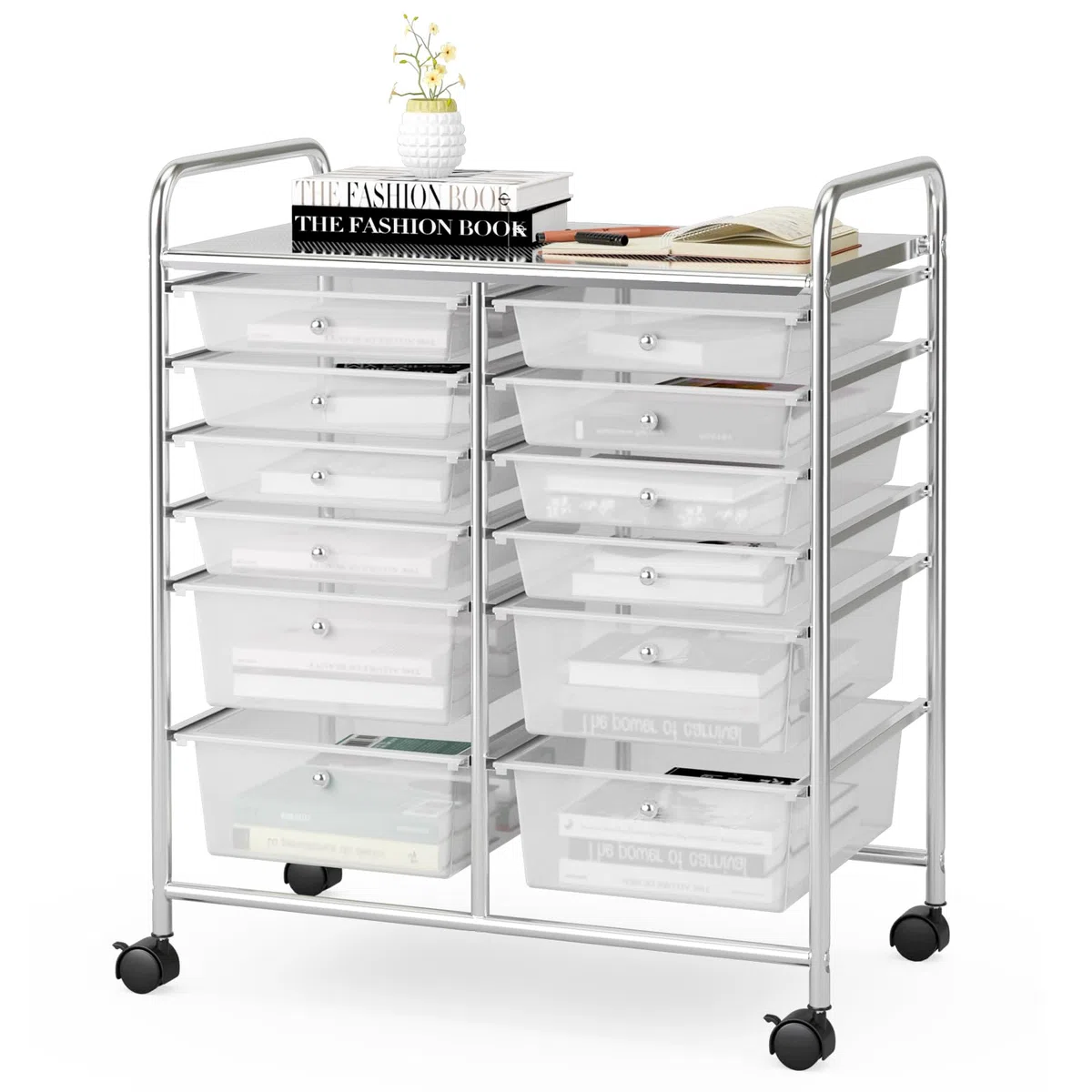 GIANTEX Carrello Portaoggetti con Ruote, 12 Cassetti Rimovibili, Carrello a Rotelle per Soggiorno, Ufficio, Camera da Letto, 64x38x75 cm, 3 Colori