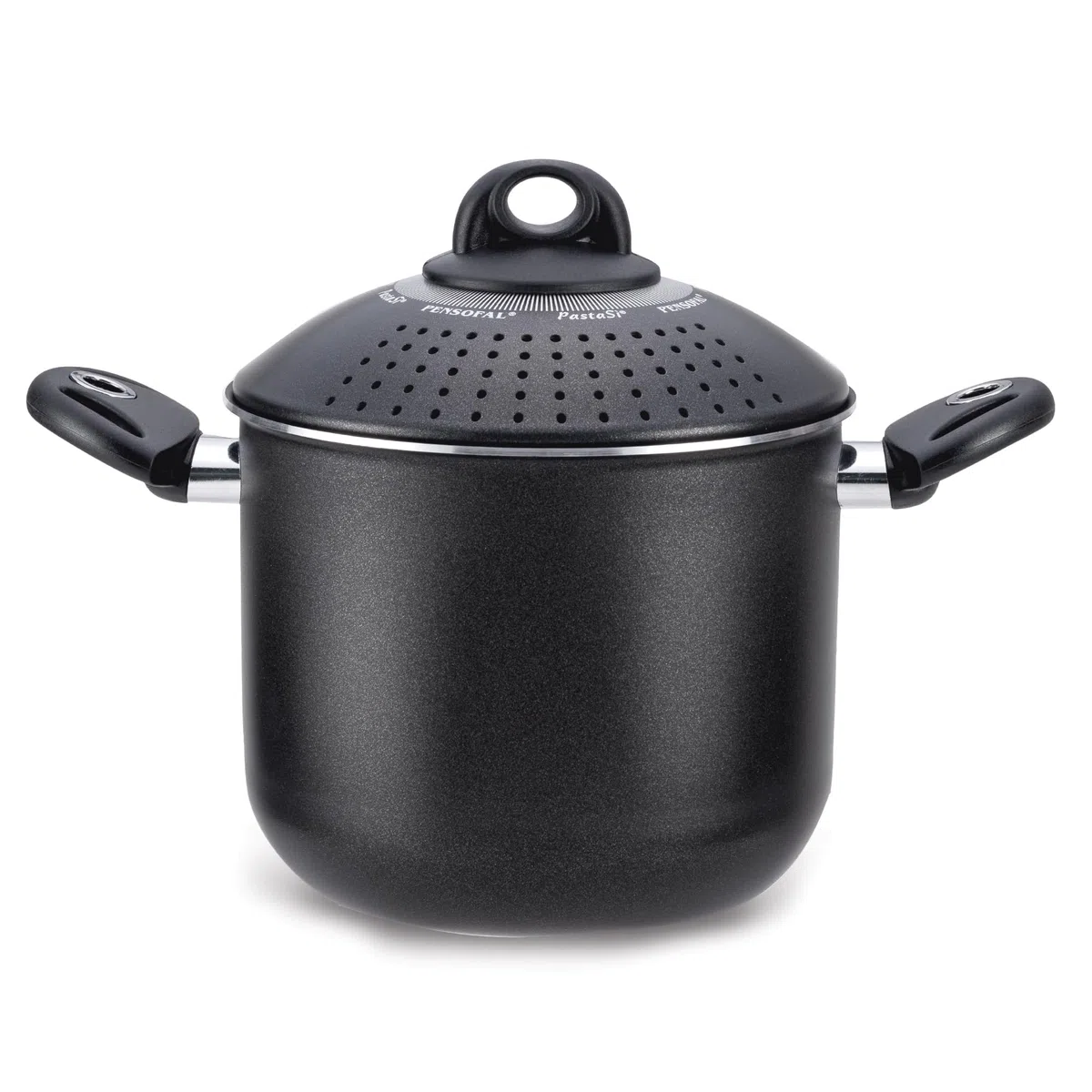 Pensofal Pentola PastaSì Single BioStone con coperchio colapasta 2 manici rivestimento effetto Pietra in alluminio antiaderente da induzione diametro 18 cm 3 litri