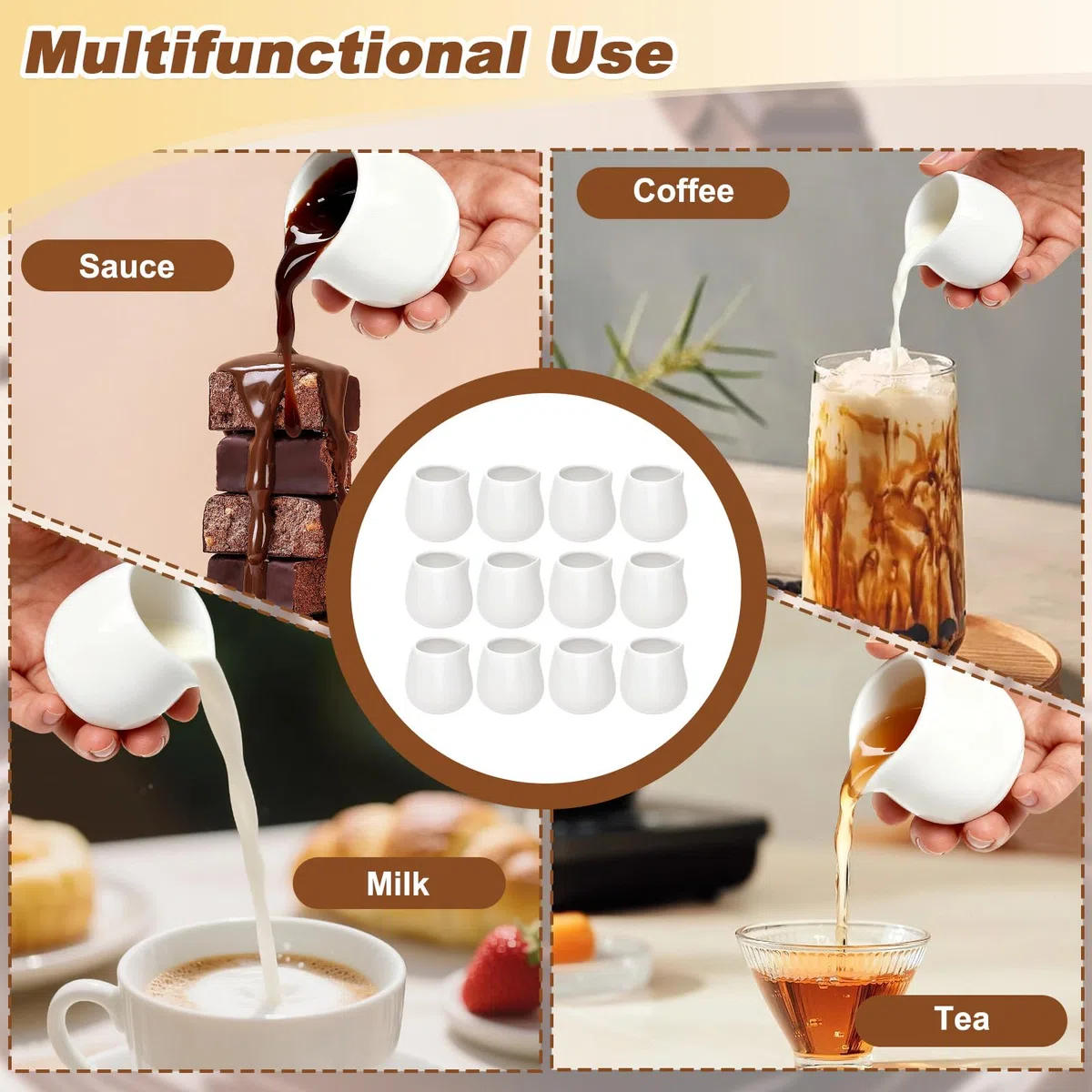 Caraffa piccola per il latte, 12 pezzi mini caraffa per salsa da 50 ml, caraffa per il latte in ceramica bianca, senza manico, adatta per panna da caffè e salse
