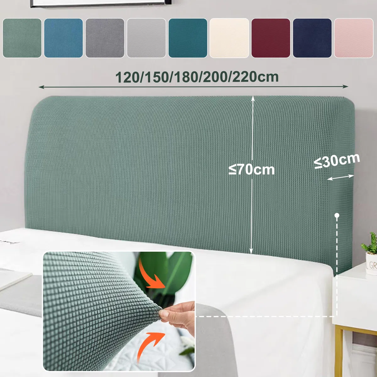 Copri Testiera Letto Elastico Copertura Testiera Letto Forma di Chicco di Mais Rivestimento Antipolvere per Testiere Letto Bianco Sporco 120cm
