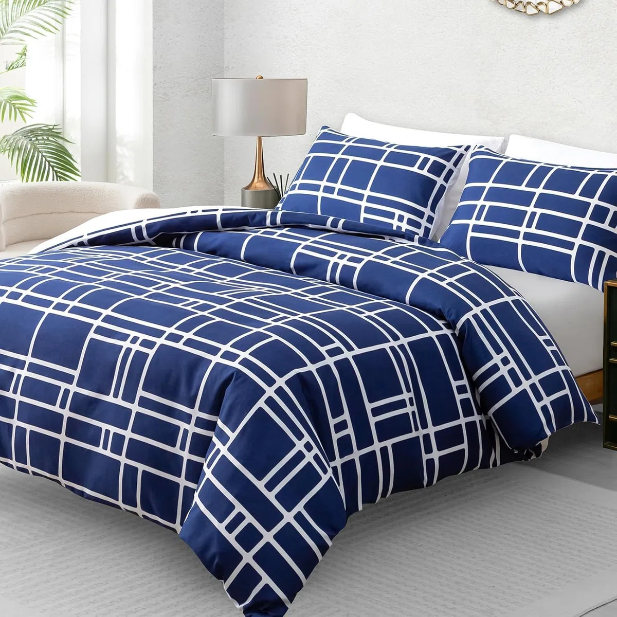 Pamposh Set di biancheria da letto Copripiumino in microfibra ultra morbida con federa – Set di biancheria da letto con cerniera (Blu, (1 x 155 x 220 cm) + (2 x Federa 80 x 80 cm))