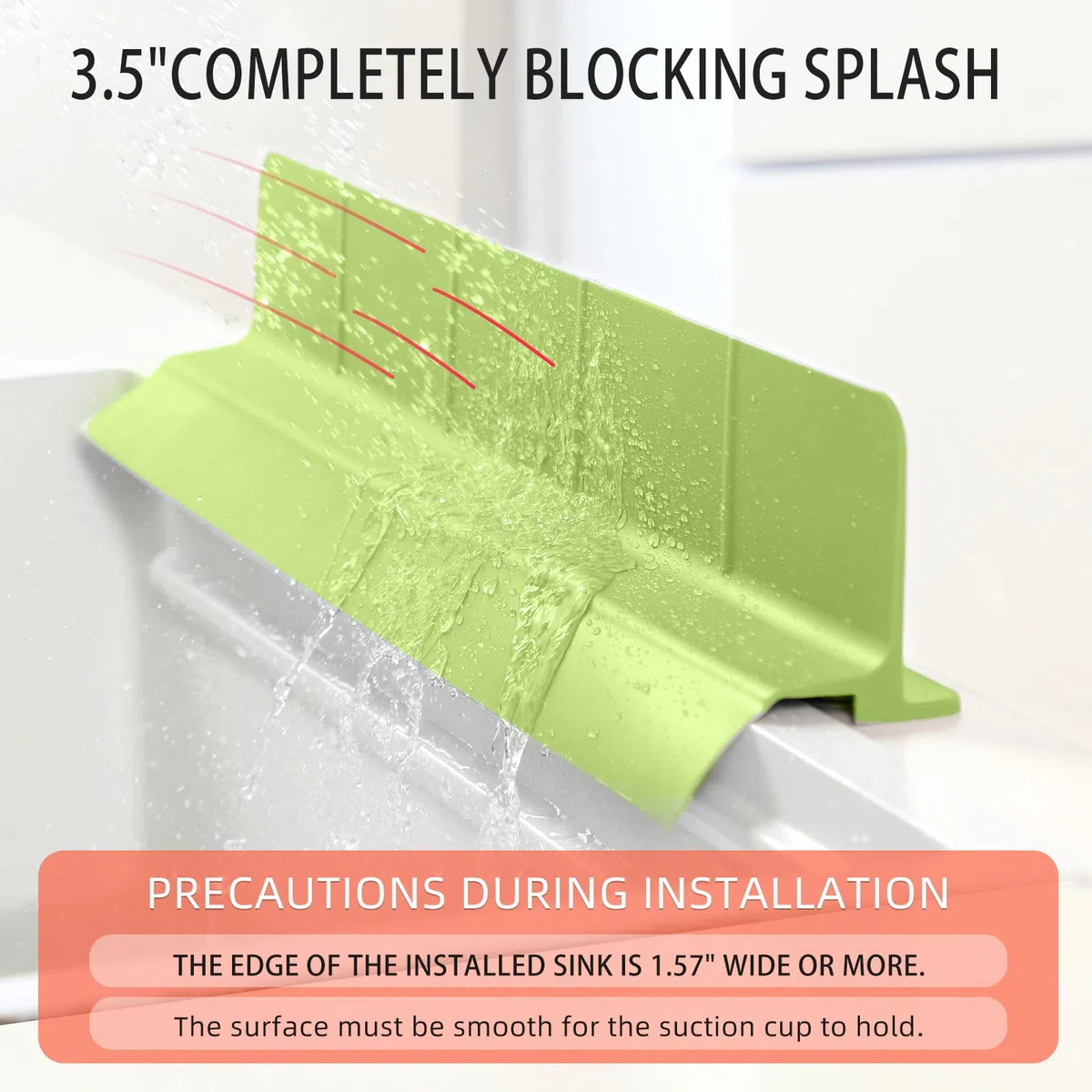 Tappetino antispruzzi in silicone per lavello da cucina, 58 cm, autosvuotante con bordo di protezione alto e 7 forti ventose, per bagno e isola di cucina, verde Matcha