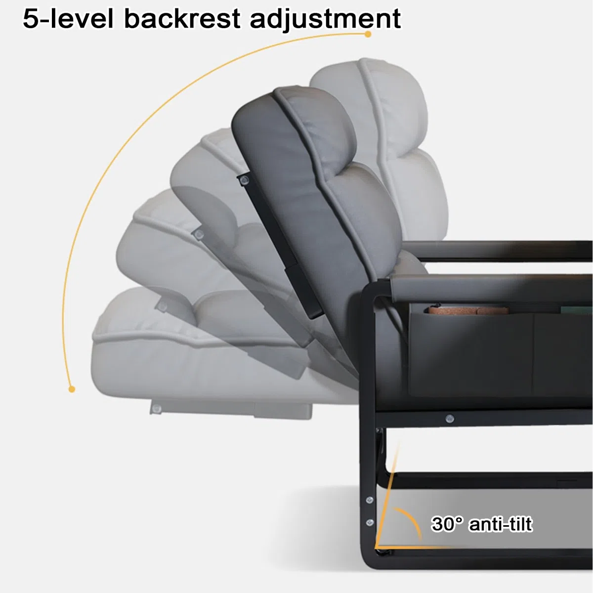 Poltrona Camera da Letto Moderna Tessuto Tecnico Ergonomia Sedia da Ufficio Regolabile In 5 Posizioni Schienale a Doppio Strato Spesso e Poggiapiedi Sedia da Computer per Camera, Ufficio(Gray)