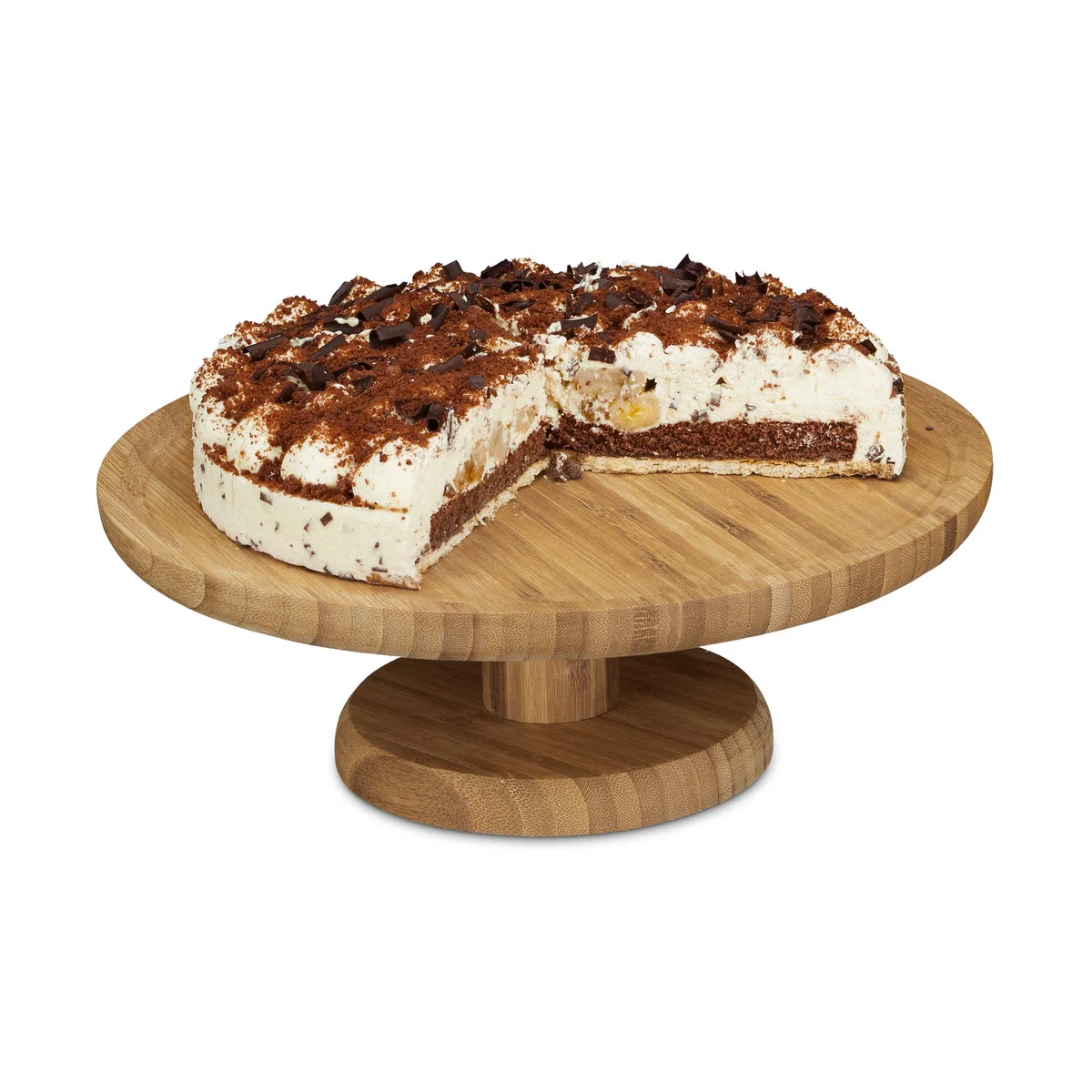 Relaxdays Alzata Rotonda per Torte, in bambù, Piatto da Portata con Piedistallo, Vassoio HxD: 11,5x33 cm, Marrone Chiaro