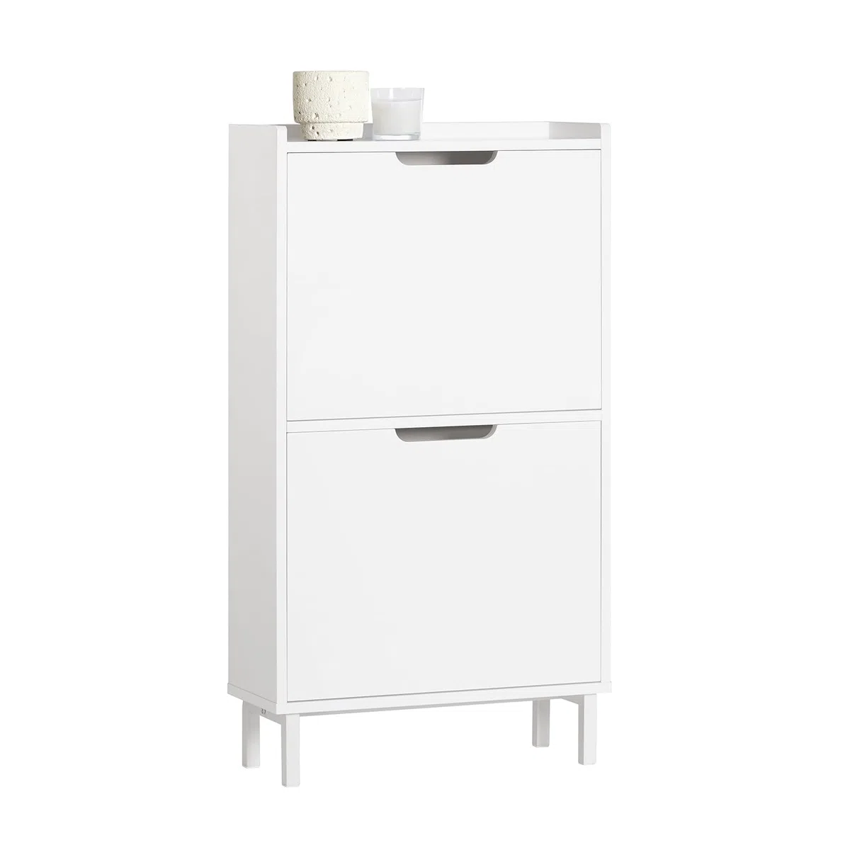 SoBuy Scarpiera Salvaspazio Slim da Ingresso Mobile Portascarpe con 2 Ante a Ribalta Regolabili in Legno Armadio Scarpiera Alta e Stretta per Corridoio, 50x19x90 cm，Bianco, FSR151-W
