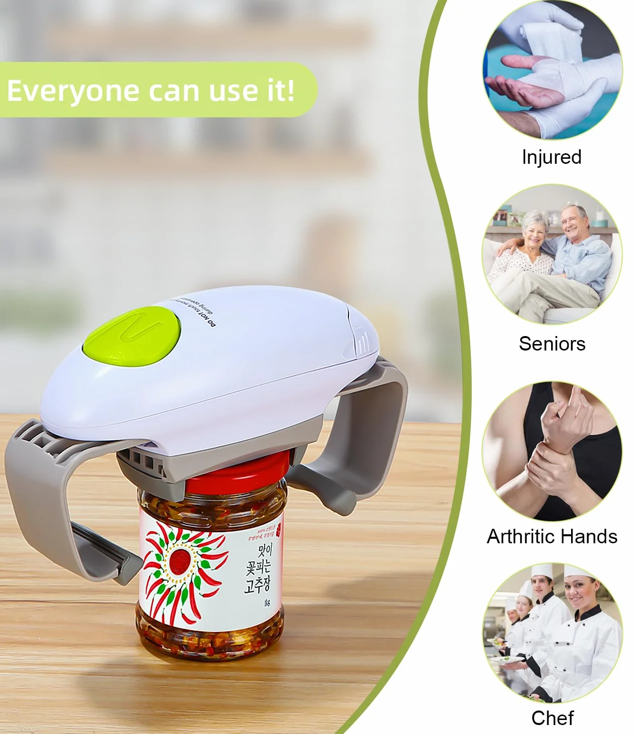 Apriscatole elettrico professionale per cuochi e anziani, apri barattoli automatico con bordo liscio, apertura senza sforzo di lattine e barattoli, apriscatole per artrite, gadget utili