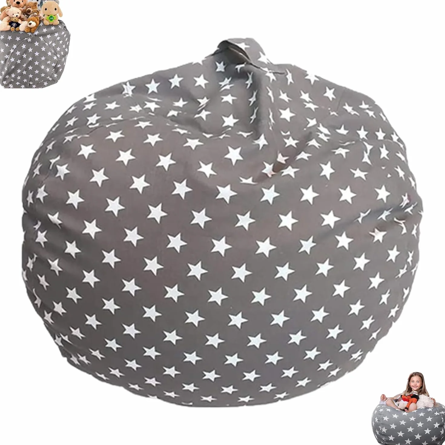 Borsa Portaoggetti Per Giocattoli Peluche, Sacco Stoccaggio Bambini, Pouf Peluche Con Cerniera, Cuscino a Sacco, Fagiolo Ricaricabile, per Organizzare Giocattoli e Vestiti (24 Pollici) (24)