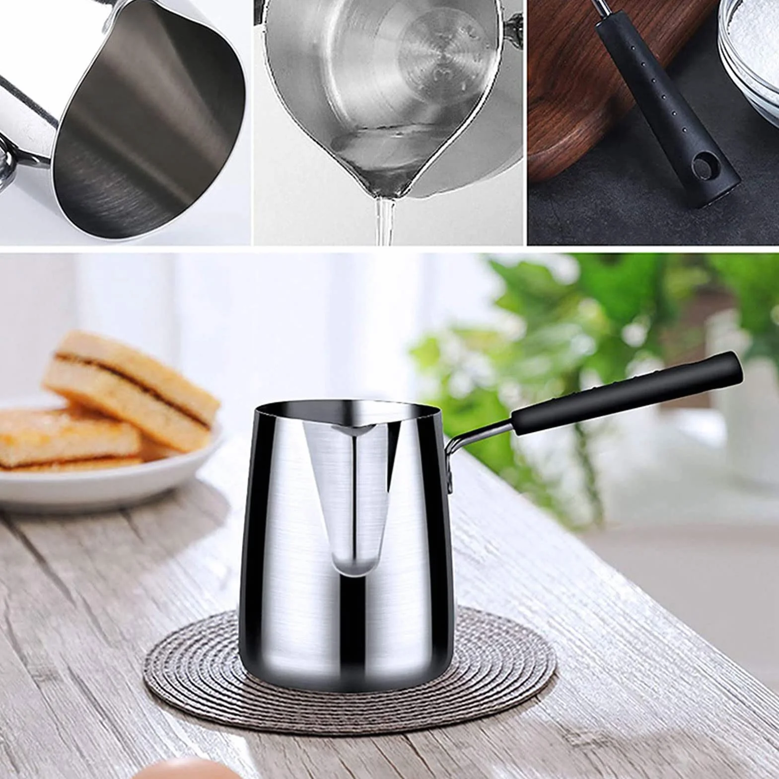 Tyenaza Pentolino Latte Induzione, 600 ml Scalda Burro, Scaldaburro Resistente alle Alte Temperature in Acciaio Inossidabile con Superficie Lucida con Manico Resistente al Calore per Sciroppo