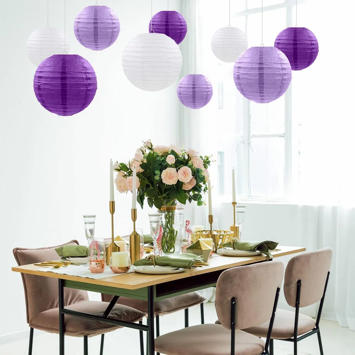 CC wonderland zone 12 lanterne di carta viola, rotonde di carta per paralume, decorazioni per matrimoni, feste di compleanno, decorazioni in giardino