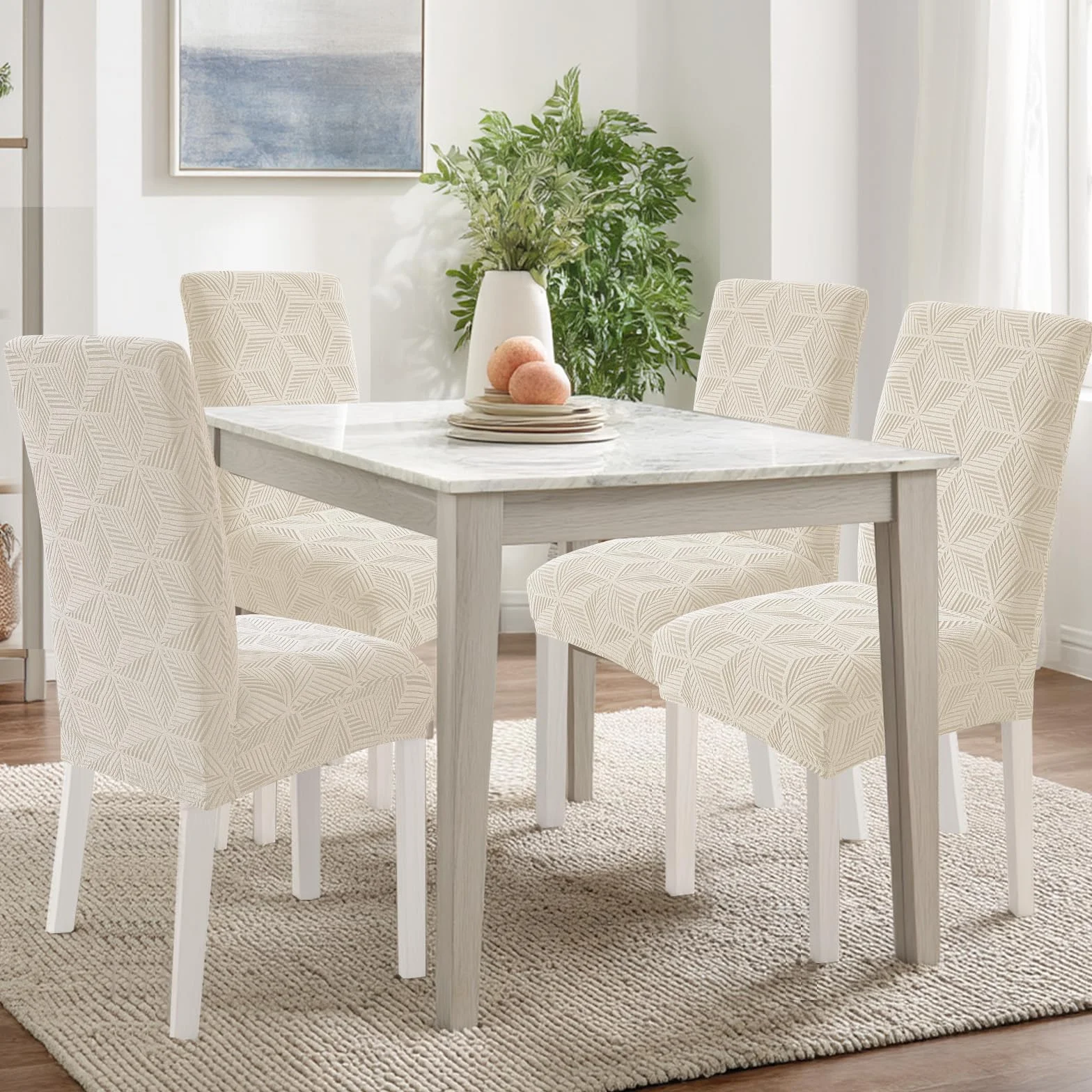 Ystyle Coprisedie con Schienale 4 Pezzi, Coprisedie Elasticizzato, Copri Sedie Soggiorno Cucina, Universali Fodera Sedia Antigraffio Gatto, Moderno Antimacchia Copertura Sedia, Beige