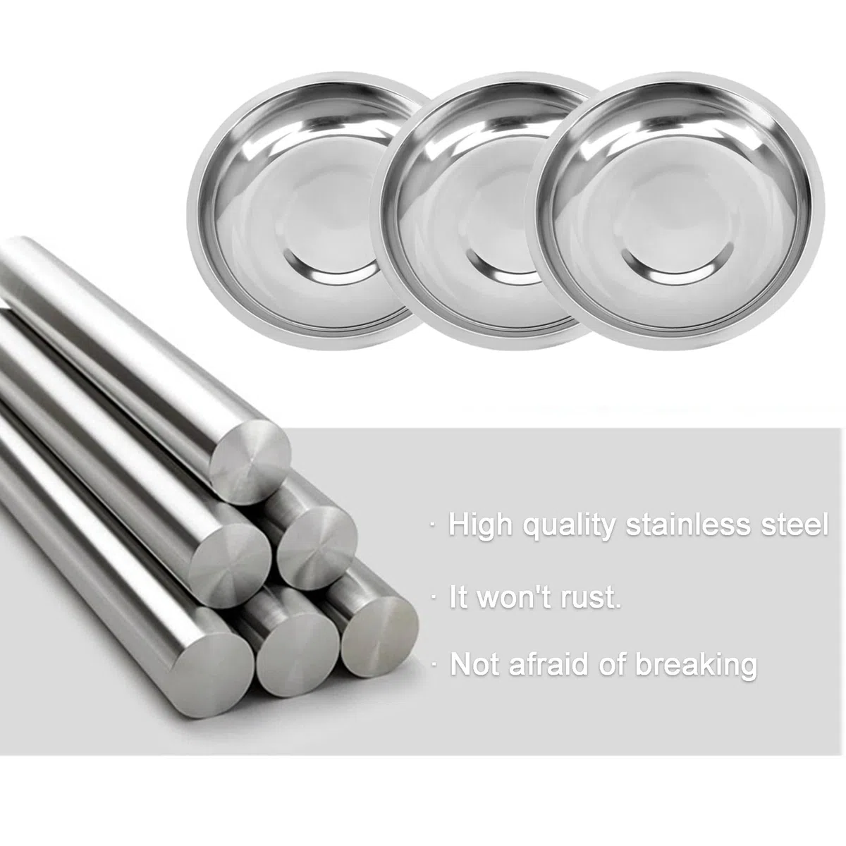 10 piatti in acciaio inox, per frutti di mare, piatti per salse, da campeggio, in metallo, per porzionare lumache, ostriche, salsa di soia, ecc. (10 cm)