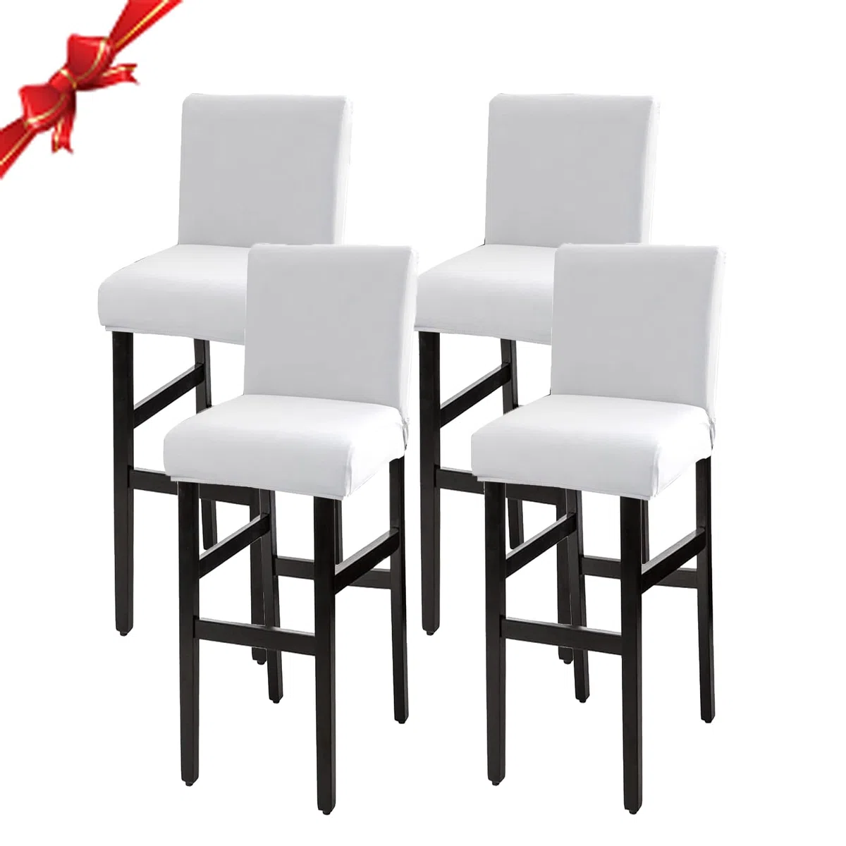 Jaotto Coprisgabelli Cucina con Schienale 4 Pezzi,Fodere Coprisedia Elasticizzati con Schienale Basso Universale,Copertura per Sgabello Alto Quadrato per Bar Caffettiere Bancone(Bianco,4 Pezzi)